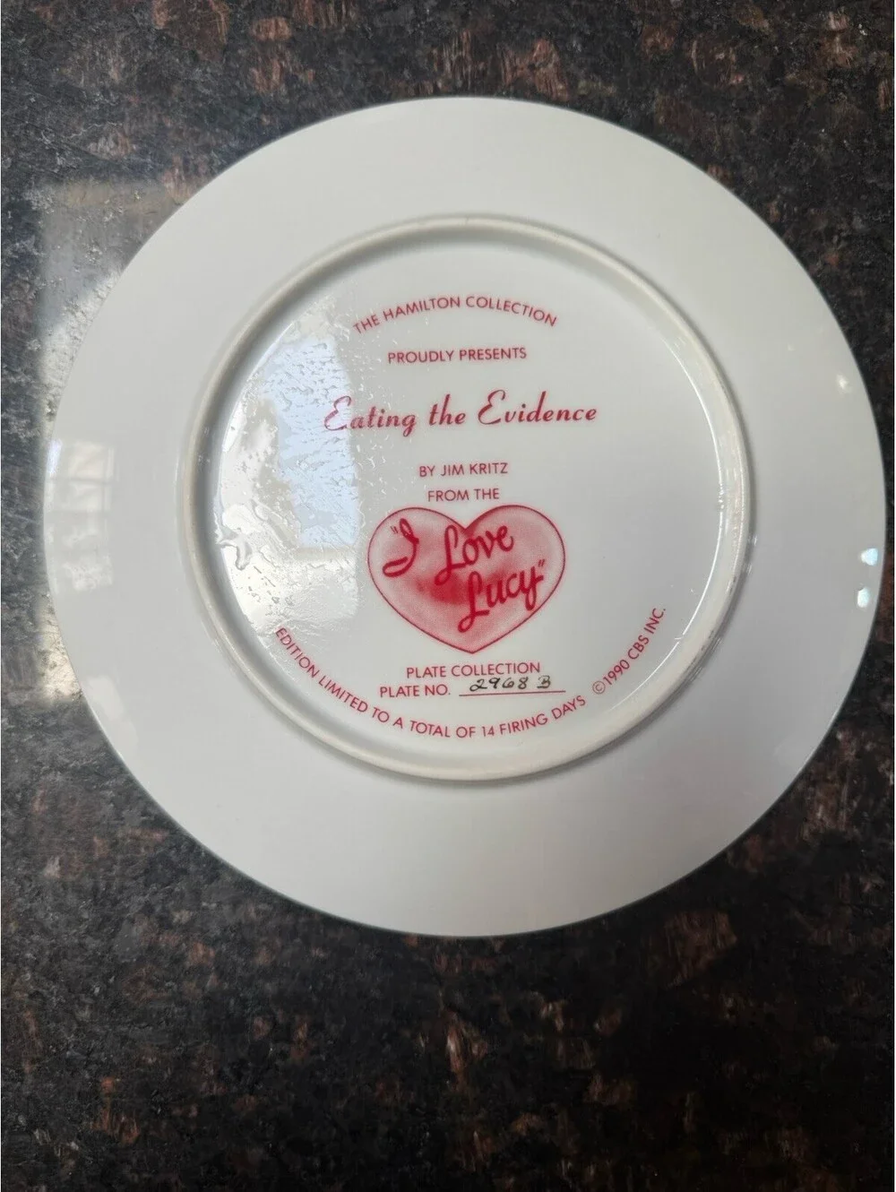 I Love Lucy Eating The Evidence Collector Plate Hamilton Collection COA 1989